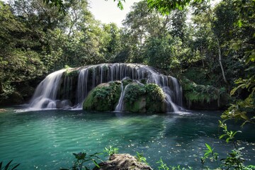 Waterfall, Parque das Cachoeiras, Bonito, Pantanal, Brazil. - obrazy, fototapety, plakaty