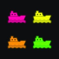 Boat four color glowing neon vector icon