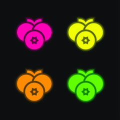 Blueberry four color glowing neon vector icon