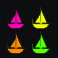 Boat four color glowing neon vector icon