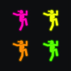 Breakdance four color glowing neon vector icon