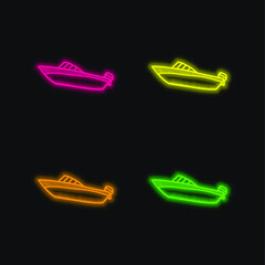 Boat four color glowing neon vector icon