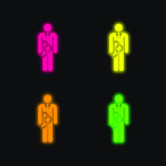 Birthday four color glowing neon vector icon