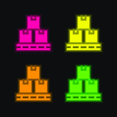 Box four color glowing neon vector icon