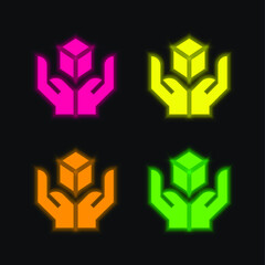 Box four color glowing neon vector icon