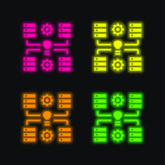 Big Data four color glowing neon vector icon