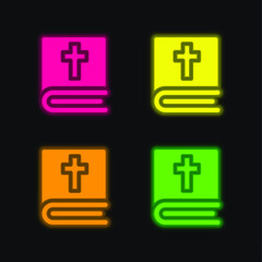 Obraz premium Bible four color glowing neon vector icon