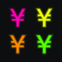 Obraz premium Big Yen Symbol four color glowing neon vector icon
