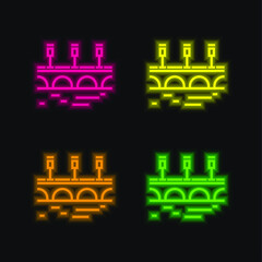 Obraz premium Bridge four color glowing neon vector icon