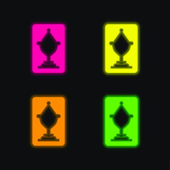 Ace Of Cups four color glowing neon vector icon