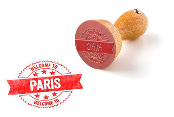A rubber stamp on a white background - Welcome to Paris
