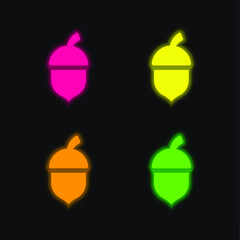 Acorn four color glowing neon vector icon