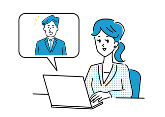 リモートで会話するビジネスウーマンのイラスト素材