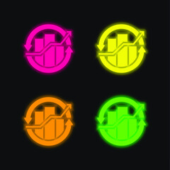 Fototapeta premium Bar Chart four color glowing neon vector icon