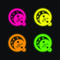 Bacteria four color glowing neon vector icon