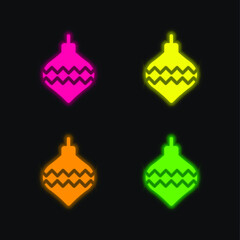 Bauble four color glowing neon vector icon
