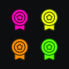 Badge four color glowing neon vector icon