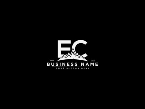 Letter EC Logo, mountain ec logo icon vector for river forest hill landscape silhouette image design