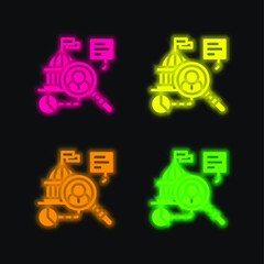 Fototapeta premium Analytics four color glowing neon vector icon