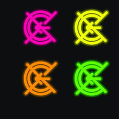 Back four color glowing neon vector icon