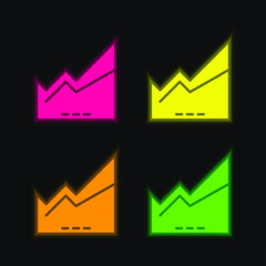 Area Chart four color glowing neon vector icon