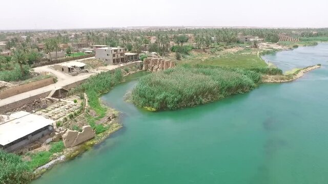 aerial footage of Hit Euphrates river in Al-Anbar city
