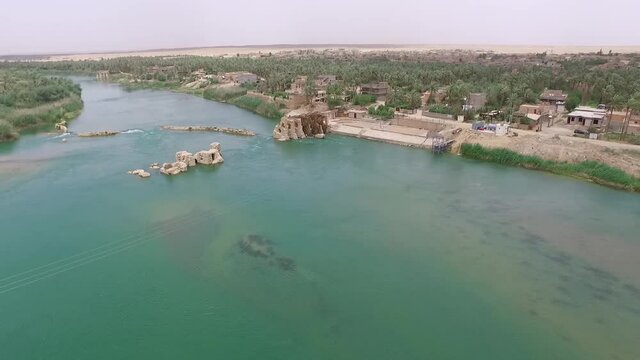 aerial footage of Hit Euphrates river in Al-Anbar city