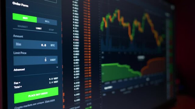 Buying Bitcoin with Limit Order on cryptocurrency exchange, trading screen
