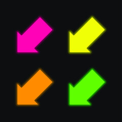 Arrow Pointing Down Left four color glowing neon vector icon