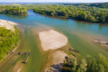 Aerial view of the confluence of Mura and Drava rivers
