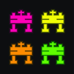 Obraz premium Altar four color glowing neon vector icon