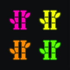 Bamboo four color glowing neon vector icon