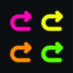 Arrow Turning To Right four color glowing neon vector icon
