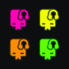 Audio Book four color glowing neon vector icon