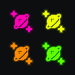 Astrophysics four color glowing neon vector icon