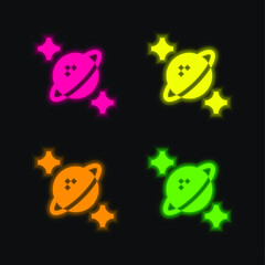 Astrophysics four color glowing neon vector icon