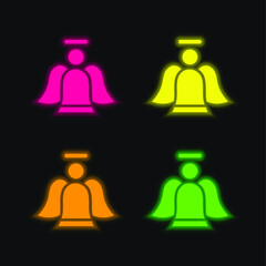 Angel four color glowing neon vector icon