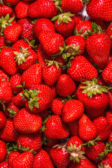 Strawberry background, fresh ripe fruits, summer food background