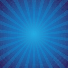 Blue vector sunburst background. Blue radial rays illustration background.