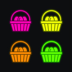 Basket four color glowing neon vector icon