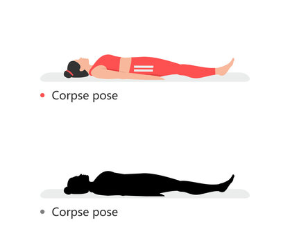 Young sporty woman practicing yoga, Corpse pose. flat style. isolated on black background 