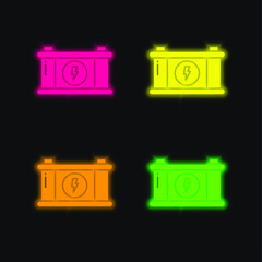 Battery four color glowing neon vector icon