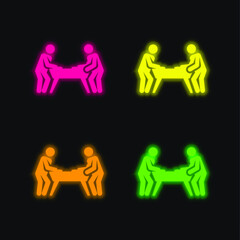 Air Hockey four color glowing neon vector icon