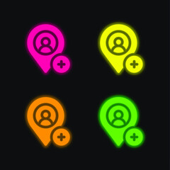 Add Location four color glowing neon vector icon