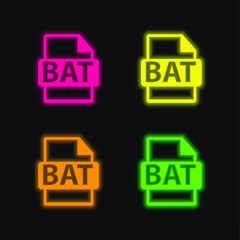 BAT File Format four color glowing neon vector icon