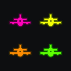 Airplane four color glowing neon vector icon