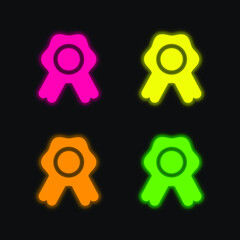 Badge With Ribbon four color glowing neon vector icon