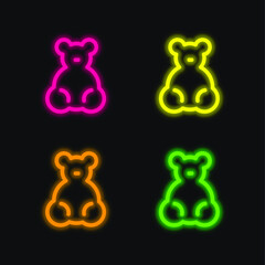 Baby Bear Toy four color glowing neon vector icon