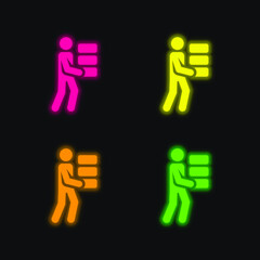 Bricks four color glowing neon vector icon
