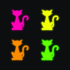 Black Cat four color glowing neon vector icon